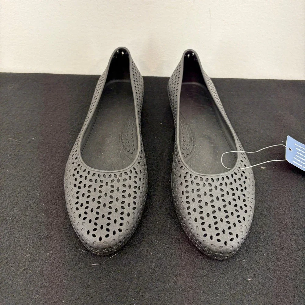 Okabashi Taylor Matte Black Perforated Ballet Flat Shoes Womens 9 USA Made Eco